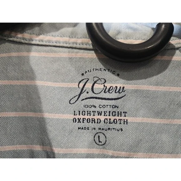 J.Crew 100% Cotton Blue White Stripe Short Sleeve Button Down Shirt Men's Size L - Picture 2 of 3